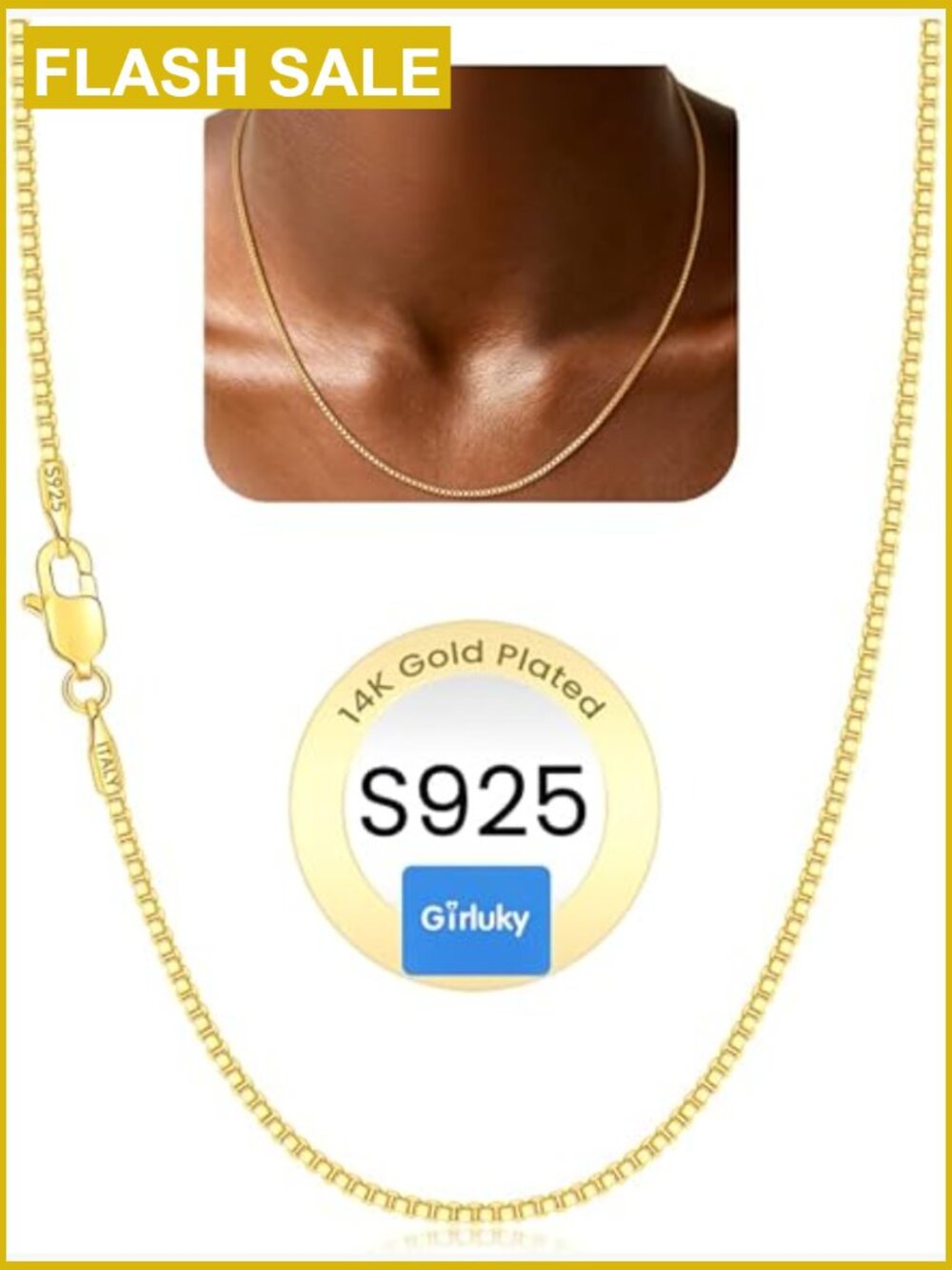 1.3mm Box Chain 925 Sterling Silver Necklace 16-26in